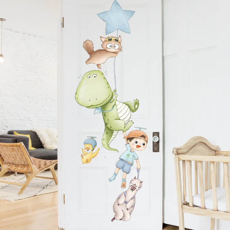 Cartoon-Tiere, Dinosaurier, Katze, Alpaka, Wandaufkleber für Baby- und Kinderzimmer, Dekoration, Schlafzimmer, Hintergrund, Tapete, Heimdekoration, Aufkleber – Detail 6