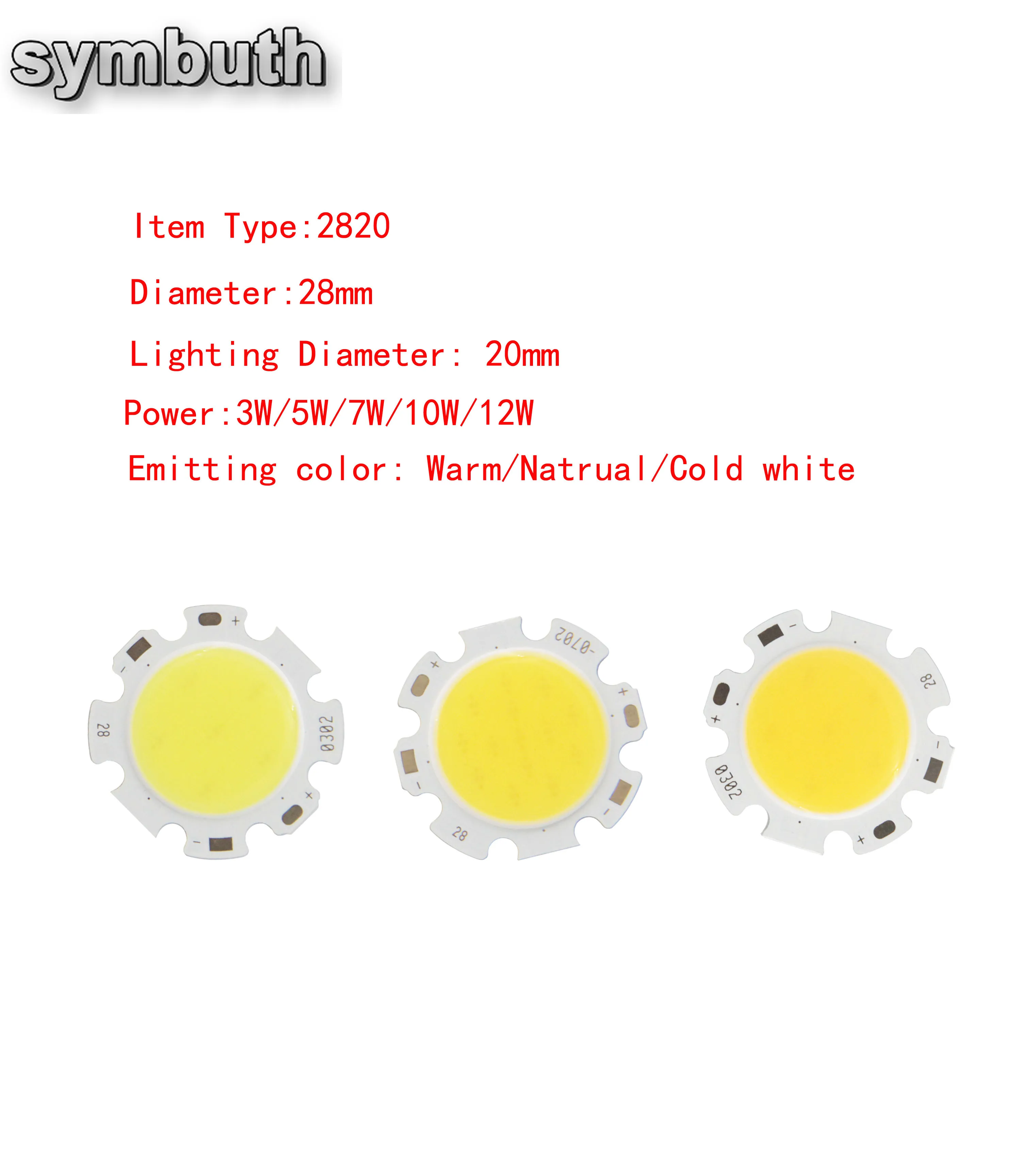 

20pcs/Lot High Quality 3W 5W 7W 10W 12W Round Light Source 2820 28mm Circular LED Big Cob for DIY Spotlight