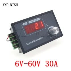 Digital Display 0~100% Adjustable DC 6-60V 30A DC Motor Speed Controller PWM 12V 24V 48V Adjustable Frequency