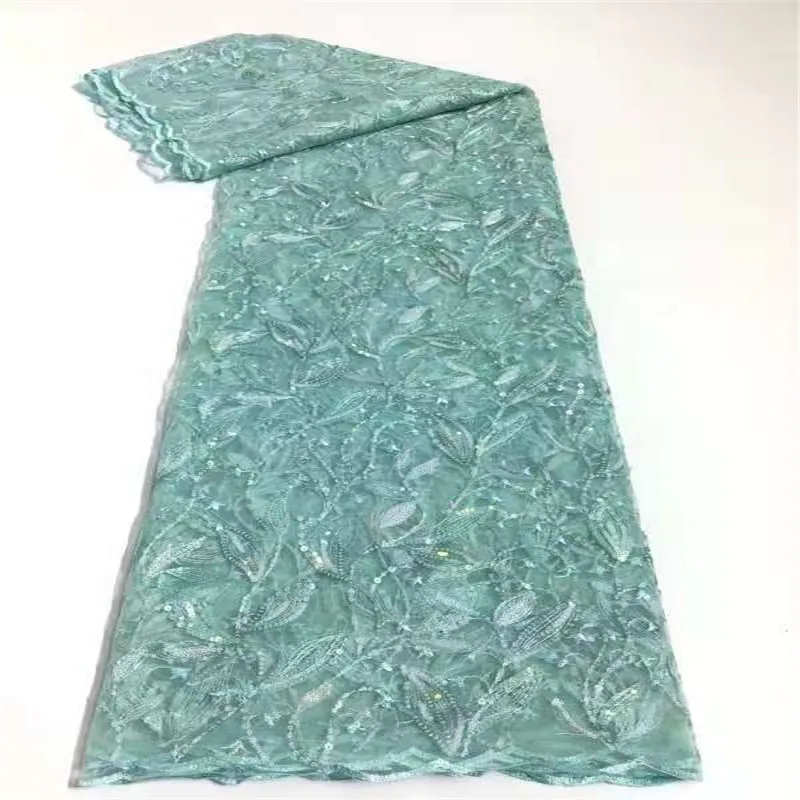 

Blue Sequins African Lace Fabric 2021High Quality Nigerian French Tulle Lace Fabric Sequined Mesh For Wedding SewA214