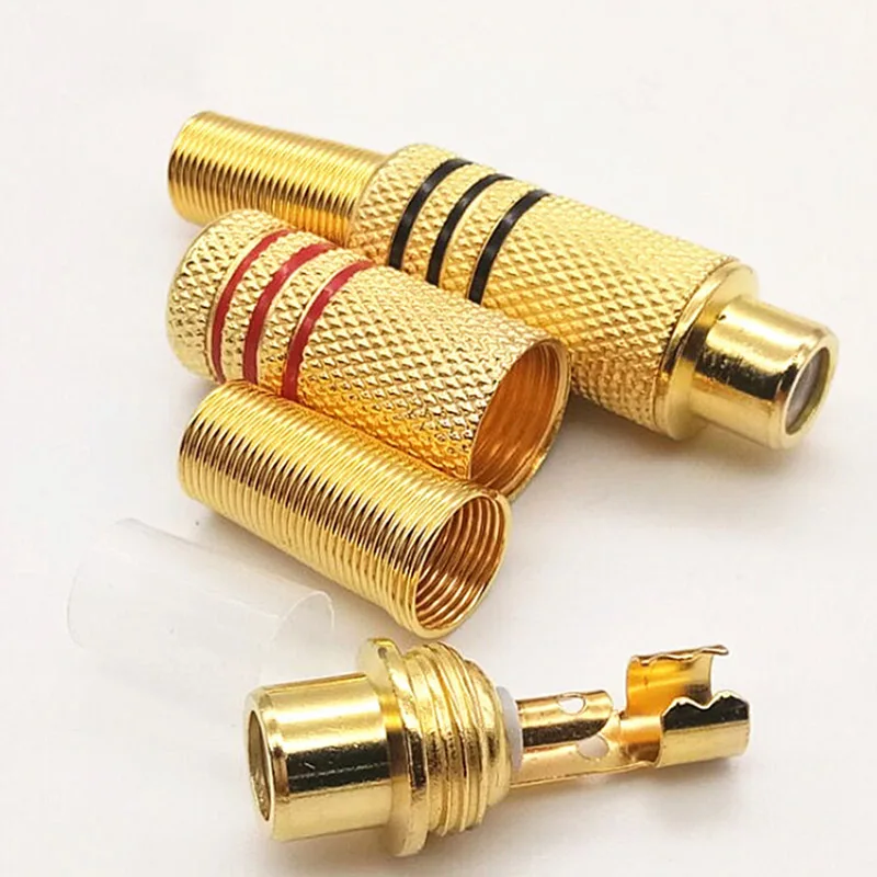 4Pcs/2pairs Gold Plated RCA Connector Plug Audio Male/ Female socket Connector With Metal Spring Cable Protector red black