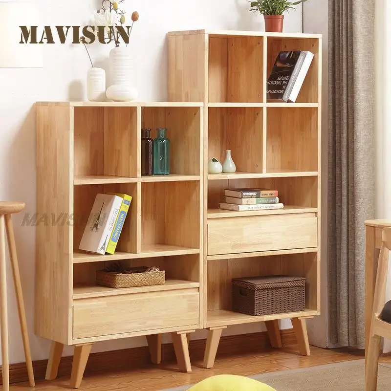 Simple And Modern Japanese Style Solid Wood Bookcase Floor Storage Cabinet Bedroom Study Combination Storage Bookshelf Furniture