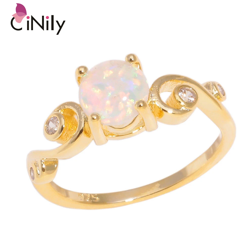 CiNily-Anillo de piedra de ópalo de fuego blanco, relleno chapado en oro amarillo, alianzas de boda CZ transparentes, joyería de compromiso clásica, regalos para mujer