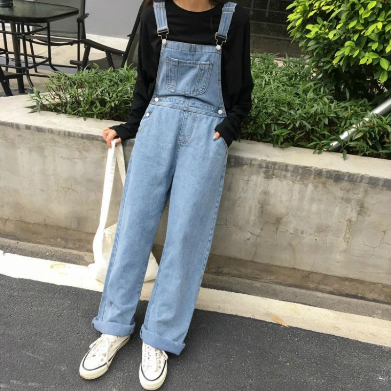 Jumpsuits Women Long Denim Strap Slim Summer All-match Vintage Womens Fashion Streetwear BF Ulzzang Leisure Simple Chic Students