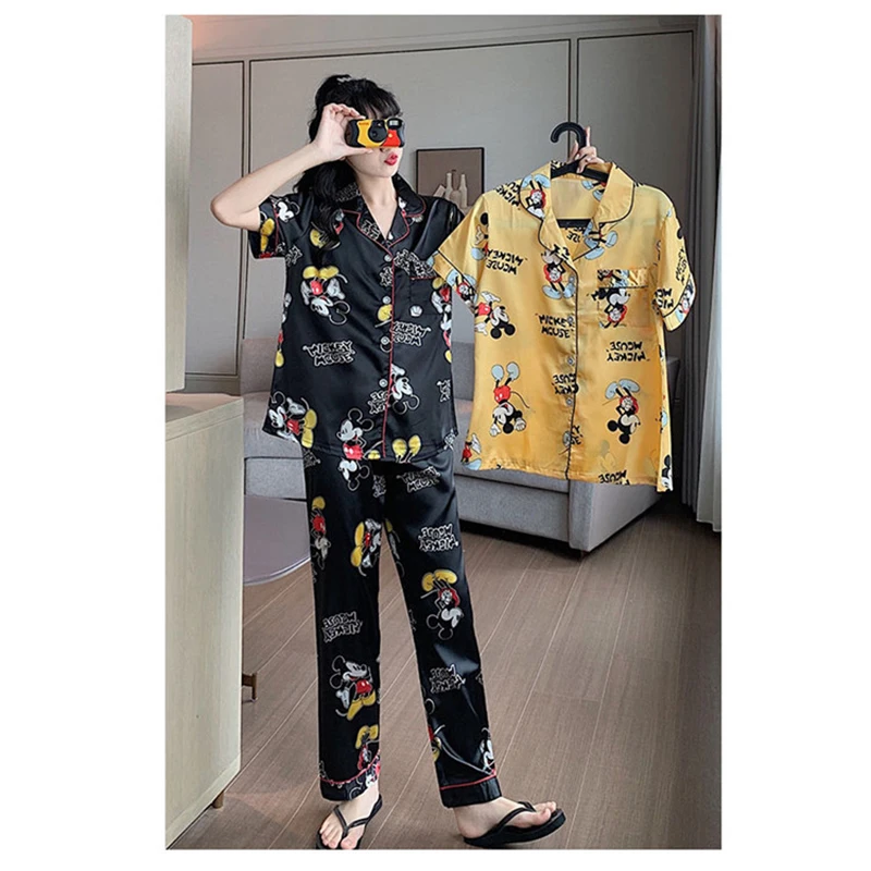 Disney Mickey and Minnie Princess print pajamas women summer short-sleeved trousers thin summer home service suit 2pcs