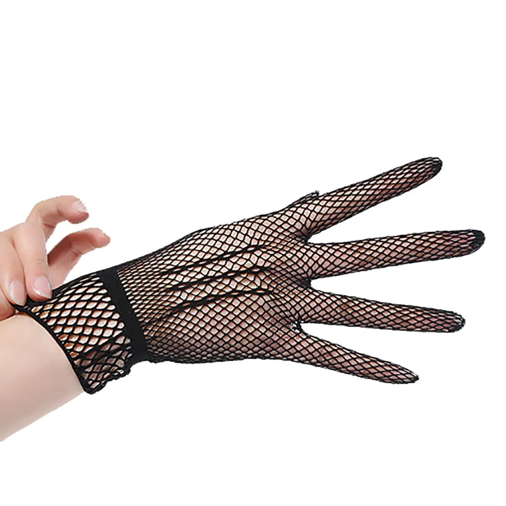 Fishnet Gloves Mittens Lace White Full Finger Girls Women Summer Black Mesh Fashion UV-Proof Driving Gloves