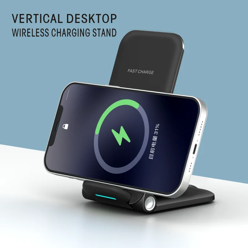 

15W Qi Wireless Charger Fold Stand Pad Fast Charging for Qucik Charge for LG Wing G7 G8 G9 V30 V40 V50 Velvet V60 ThinQ 5G