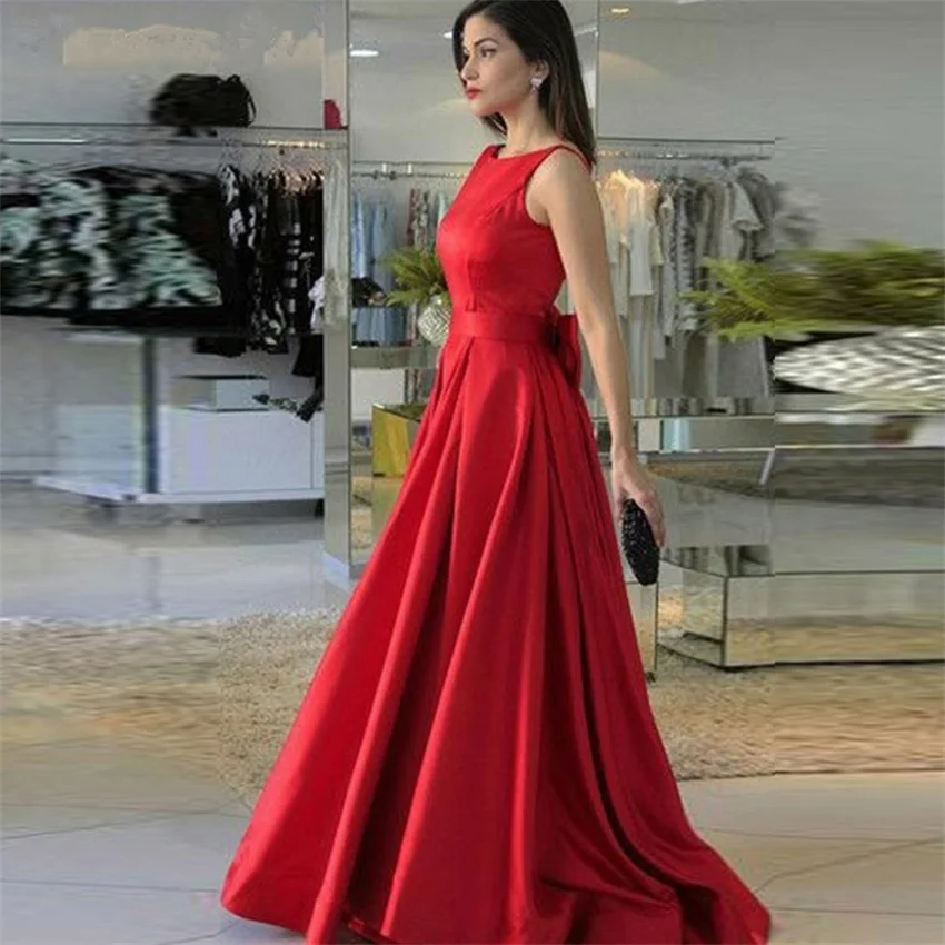 NUOXIFANG Robe De Soiree Luxus Red Satin Abendkleider Sexy Low Back Bogen Einfache Elegante Prom Formale Kleider 2020 Benutzerdefinierte maß