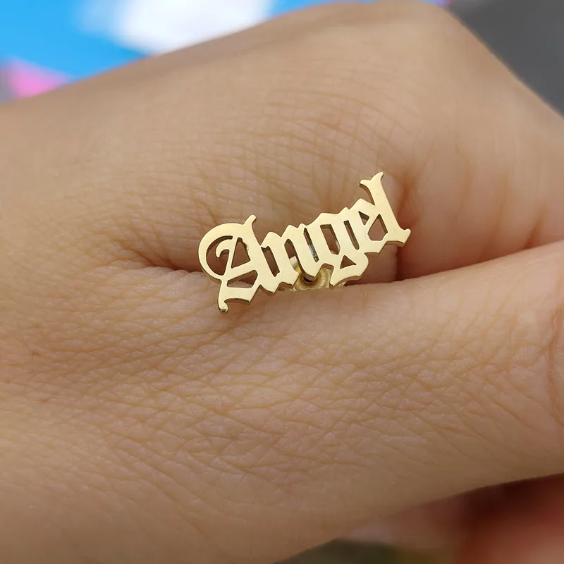 Personalized Items old English Letter Stud Earring For Women Custom 2025 Trend Gold Plated Name Earrings Customized Gift