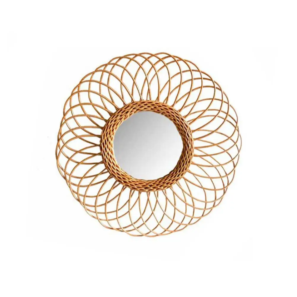 Wicker Rattan Mirror Wall Decorative Mirror Nordic Style Handmade Bathroom Bedroom Home Hanging Decorative Mirror Home Decor