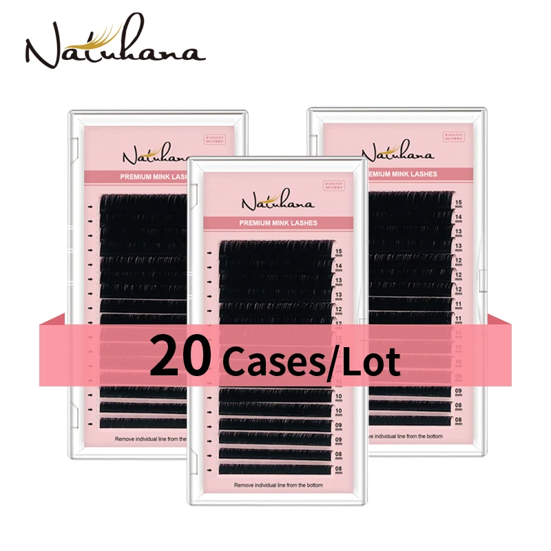 NATUHANA Wholesale 20Cases/Lot 16rows 8~15mm Mix Natural Mink Soft Eyelash Extension Premium Individual Fake Eyelashes Makeup