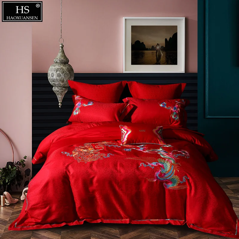 4/6/7Pcs Bedding Set Jacquard Dragon And Phoenix Design Quilt Cover Bed Sheet Pillowcase Cushion Cover Bedspread Cotton Polyeste