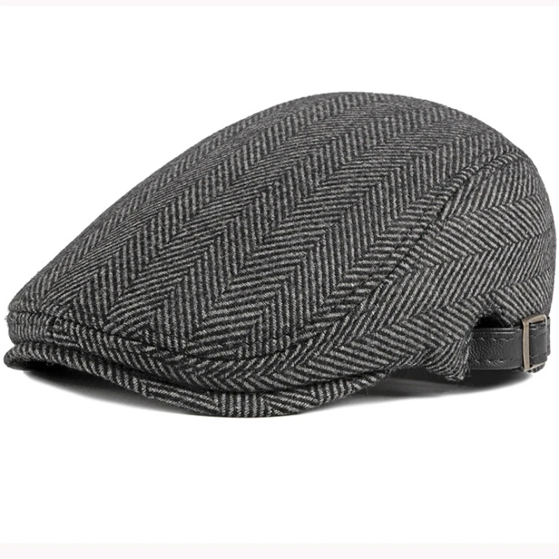 HT2888 Berets Men High Quality Autumn Winter Wool Hat Striped   Flat Cap Artist Painter Hat Male Adjustable Beret Cap