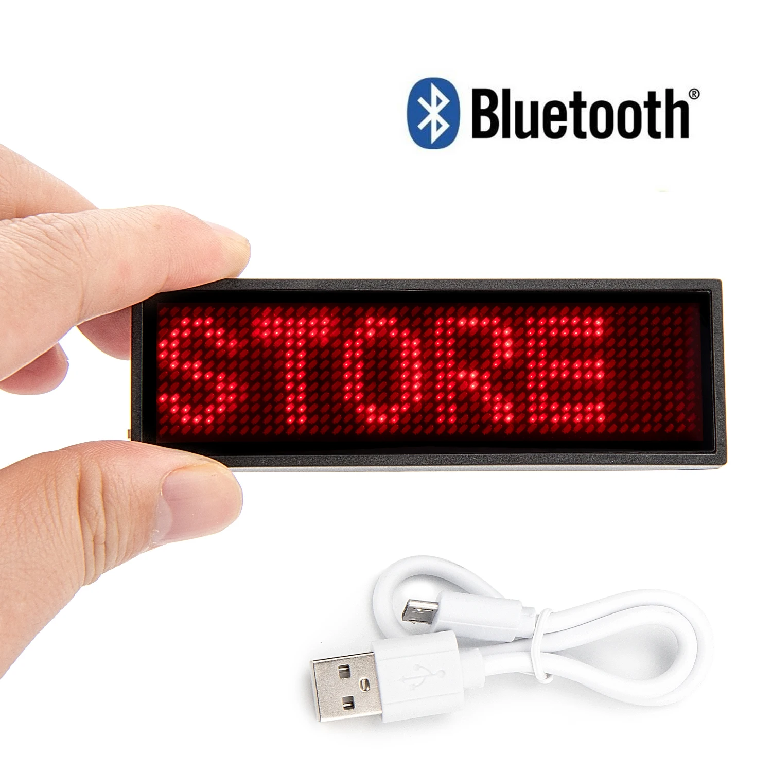 Bluetooth12*48 Pixel LED Name Badge Display Magnet and Pin with USB Programming Scrolling Tag Compatible Rechargeable Red / Blue