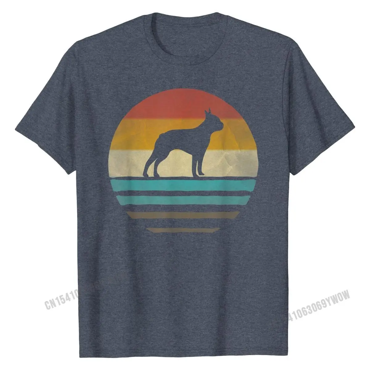 Retro Vintage Sunset Boston Terrier Dog Breed Silhouette T-Shirt Cotton Casual Tees Retro Men T Shirt Design