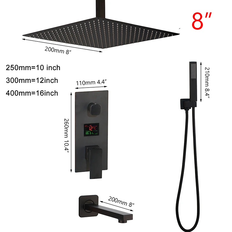 Imagem -02 - Jieni Preto Fosco 10 12 Polegada Chuveiro do Banheiro Conjunto Termostática Display de Temperatura Chuvas Maneiras Preto Torneira do Chuveiro Digital