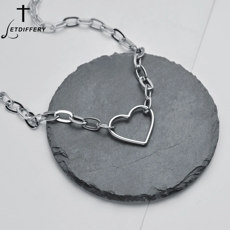 Letdiffery Sweet Simple Heart Pendant Necklace Stainless Steel Fashion Chain for Women Silver Color Birthday Annivensary Gift