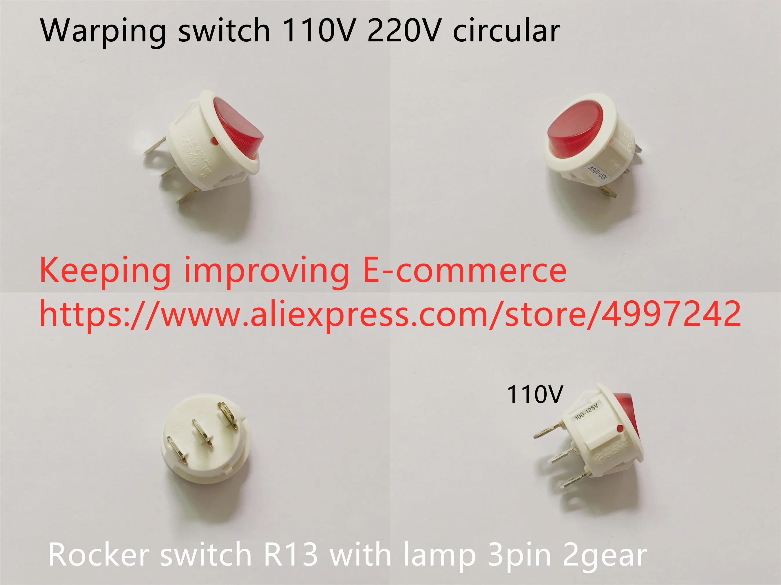 Original new 100% warping switch 110V 220V circular 3pin 2gear rocker switch R13 with lamp