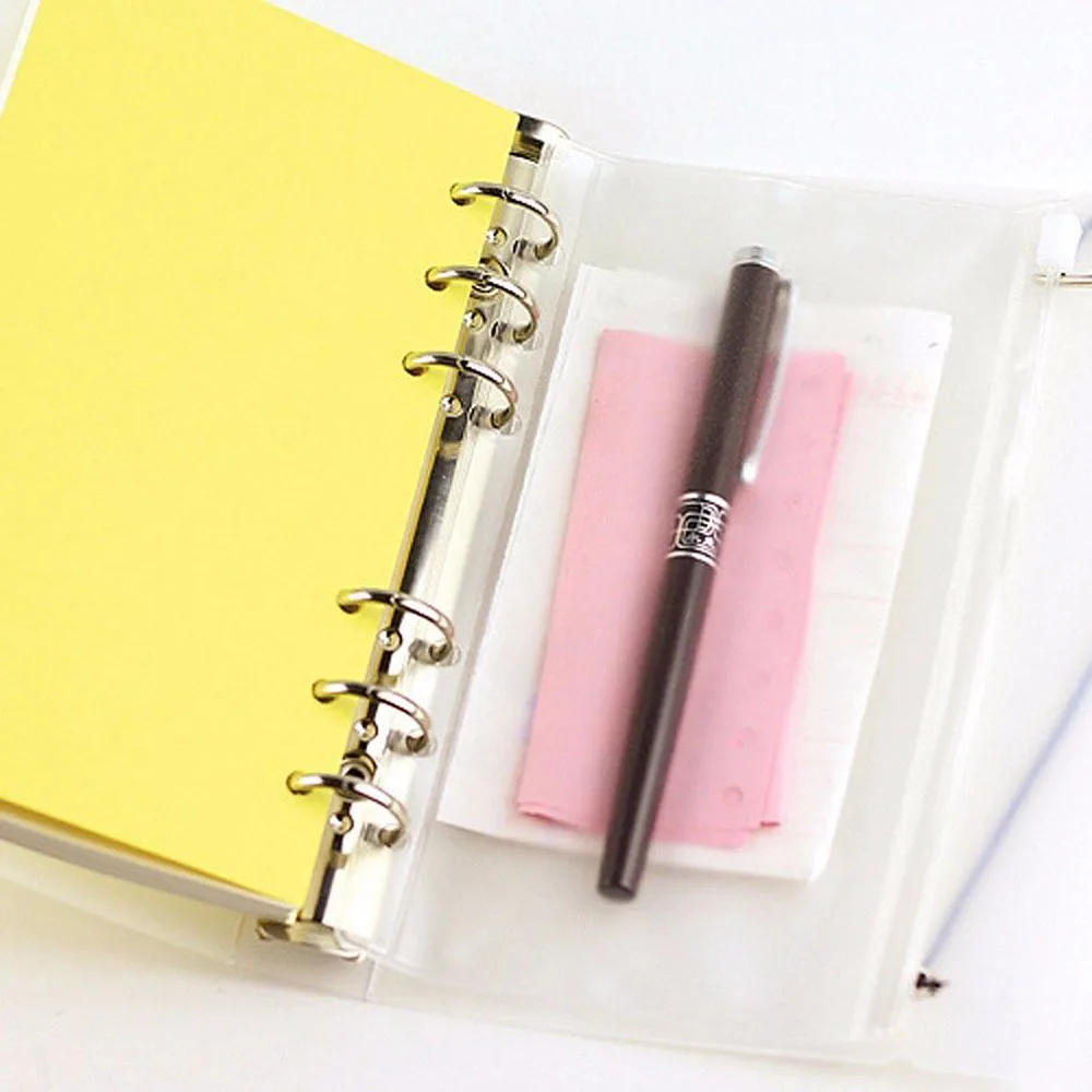 1pc Transparent PVC Storage Card Holder A5 A6 A7 Binder Rings Notebook 6 Hole Bag Envelope Zipper File Folder Accessories