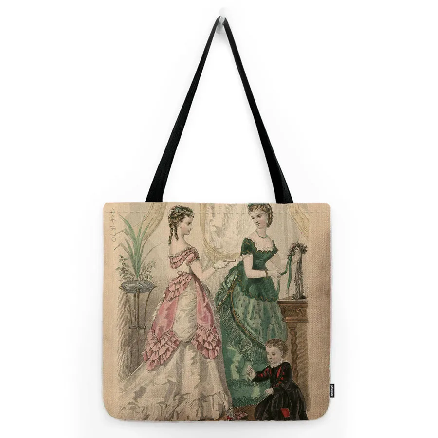 Ancient European Elegant Lady Royal Court Victorian Era Fashion Woman Old Style Vintage Water Resistant Tote Bag Shoulder Bag