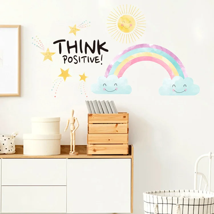 Cartoon Sonne Regenbogen Wandaufkleber Farbenfrohe Kinderzimmer-Dekoration Tapete Schlafzimmer Wohnzimmer Hintergrund-Dekoration Kinderzimmer-Aufkleber – Detail 3
