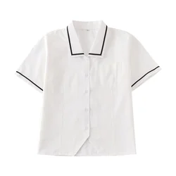 2025 New Short Sleeve Sailor Suit Shirt JK Uniform Basic Tops Sweet Japanese School Dress For Grils High Waist Tops Work Clothes