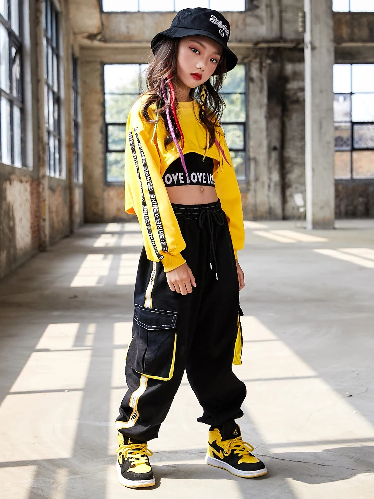 Bambini Hip Hop vestiti ragazze Jazz Street Dance Costume bambini felpa pantaloni Set sala da ballo Dancewear Stage Rave abbigliamento