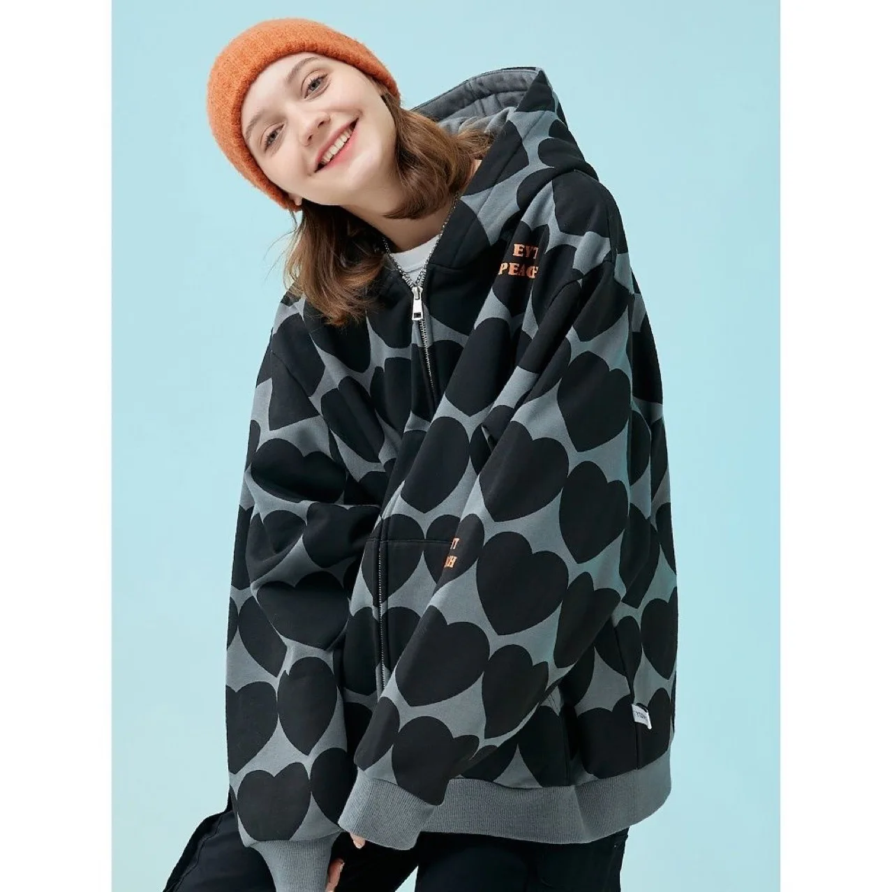

2021 autumn and winter new heart hooded Oversizedsweater men and women hooded casual neutral cardigan jacket