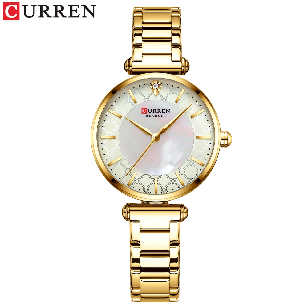 Uhren für Damen, Luxusmarke CURREN, elegante, dünne Quarz-Armbanduhr mit einfacher Damenuhr aus Edelstahl 8