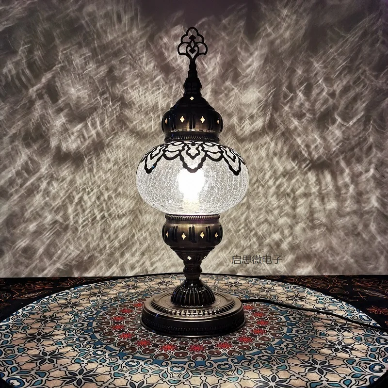 

Big Size Creative Holiday Retro ice-cracked Table Lamps Clear Turkish Lamp Night Light Bedroom Desk Lighting Home Decoration