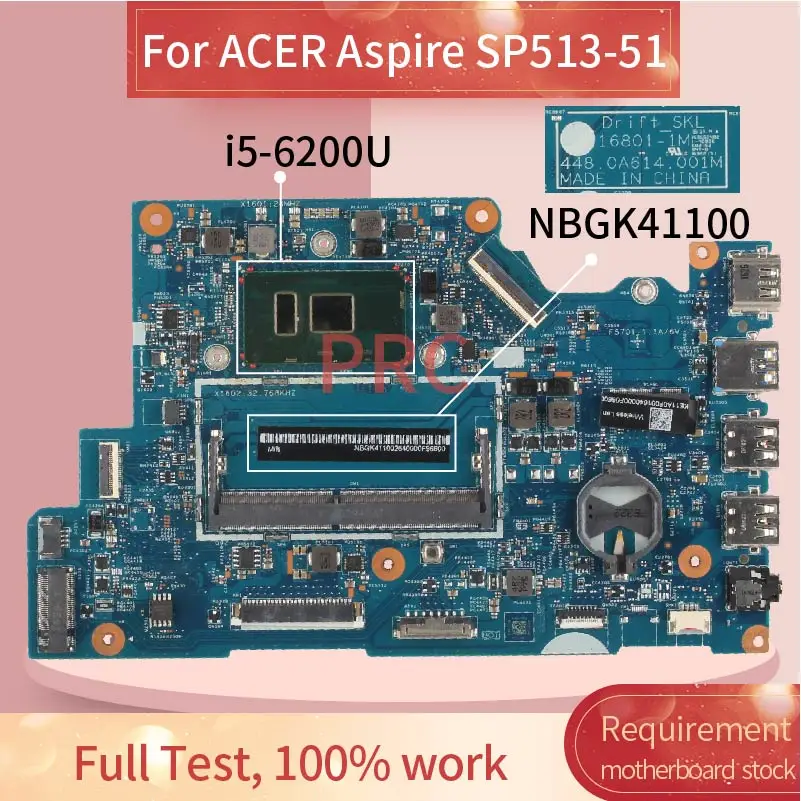 

For ACER Aspire SP513-51 i5-6200U Notebook Mainboard 16801-1 SR2EY DDR4 Laptop Motherboard