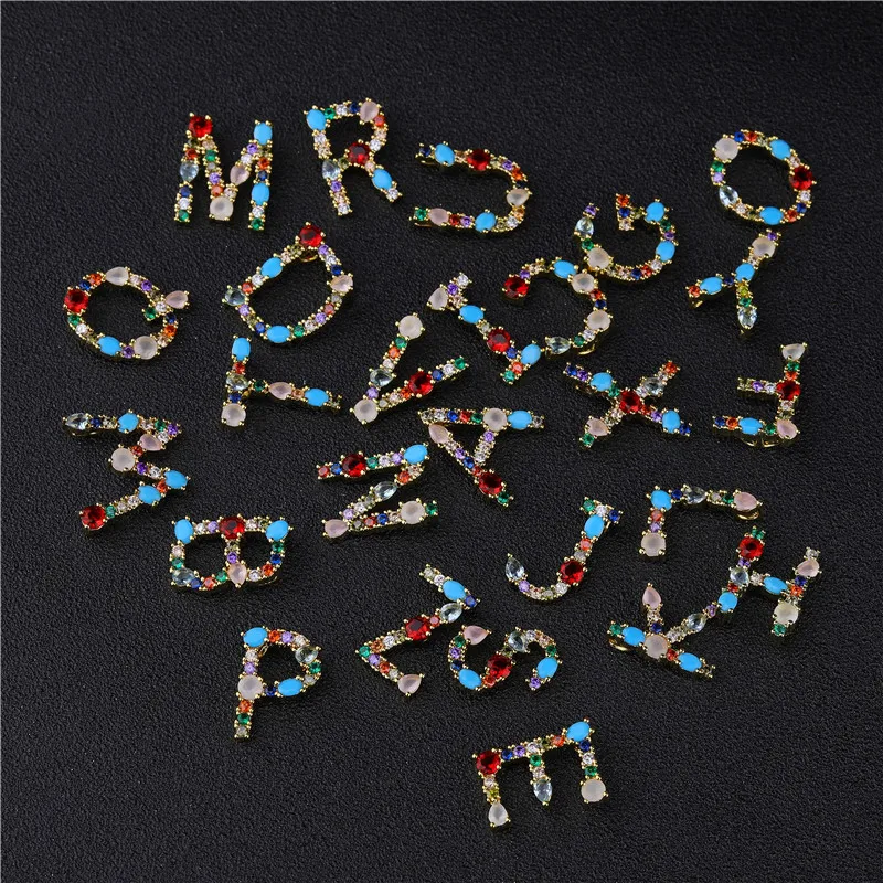 Juya handgefertigte 18K vergoldete Regenbogenkristalle, Opal-Edelsteine, 26 Alphabetbuchstaben, Anfangsbuchstaben-Anhänger für DIY-Namensschmuckherstellung – Detail 6