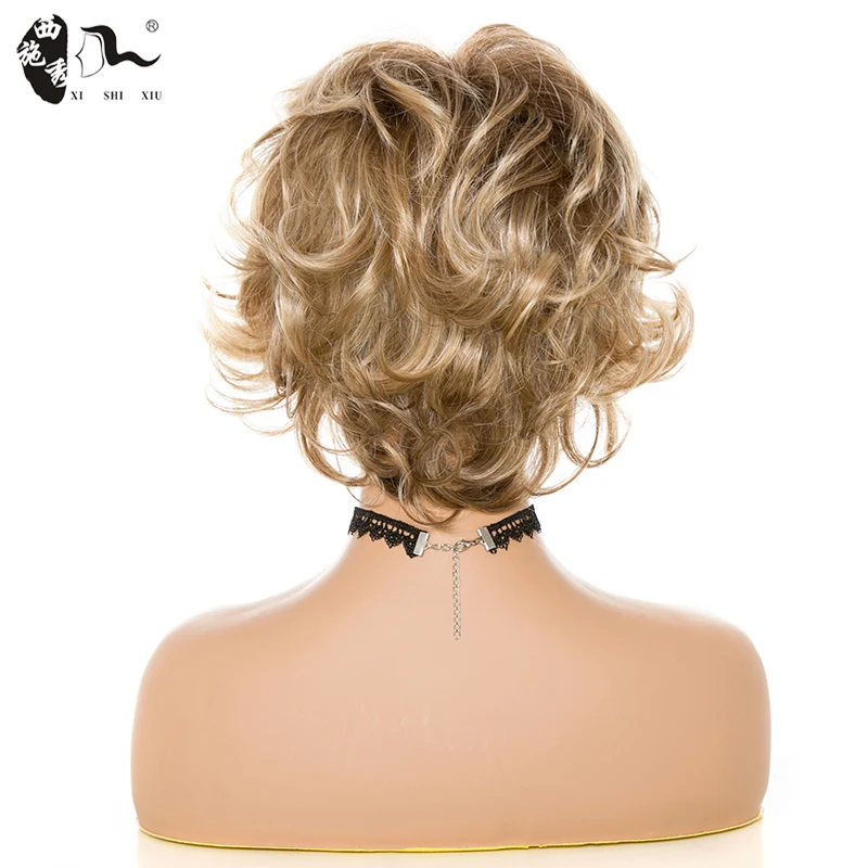 Short Mixed Brown Blonde Synthetic Hair Wigs With Bangs For Women Natural Wave Fluffy Hair High Temperature Fiber Fake Hair Wigs