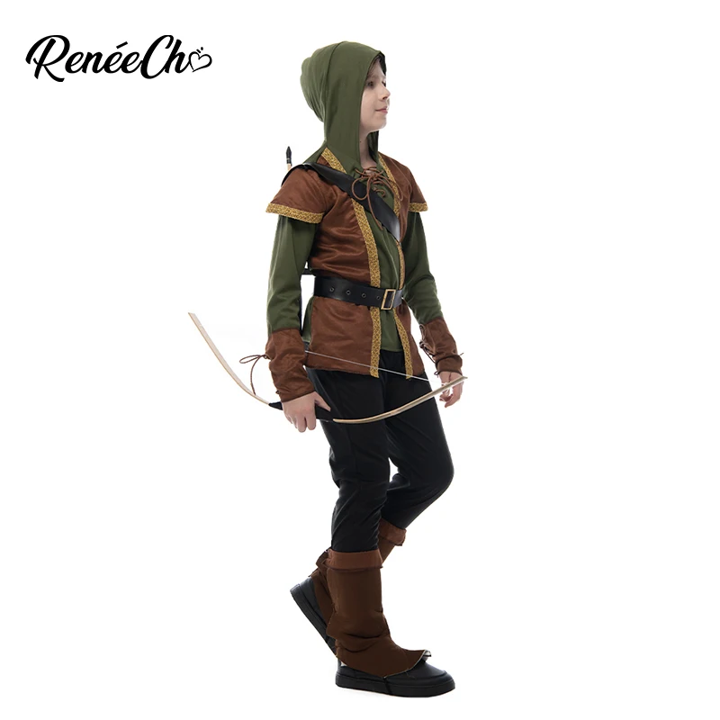 Reneecho Robin Hood Child Costume Boys Prince of Thieves Archer Costume Green Fancy Dress Halloween Costume Outfit