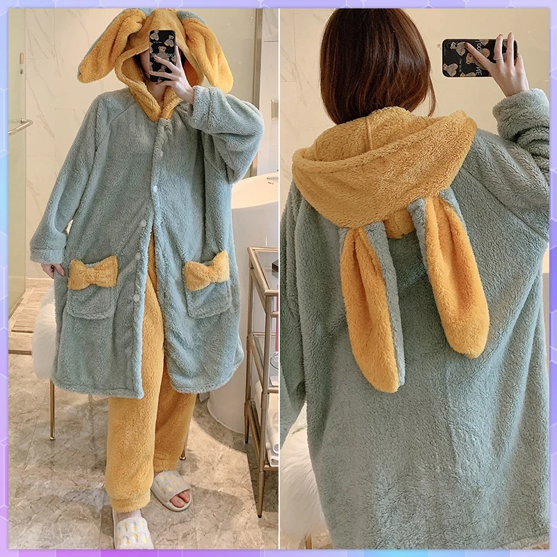 Kostum Piyama Hangat Hewan Dewasa Onesie Kartun Cosplay Wanita Jumpsuit Satu Potong Piyama Kigurumi Jubah Pakaian Rumah Ukuran Plus