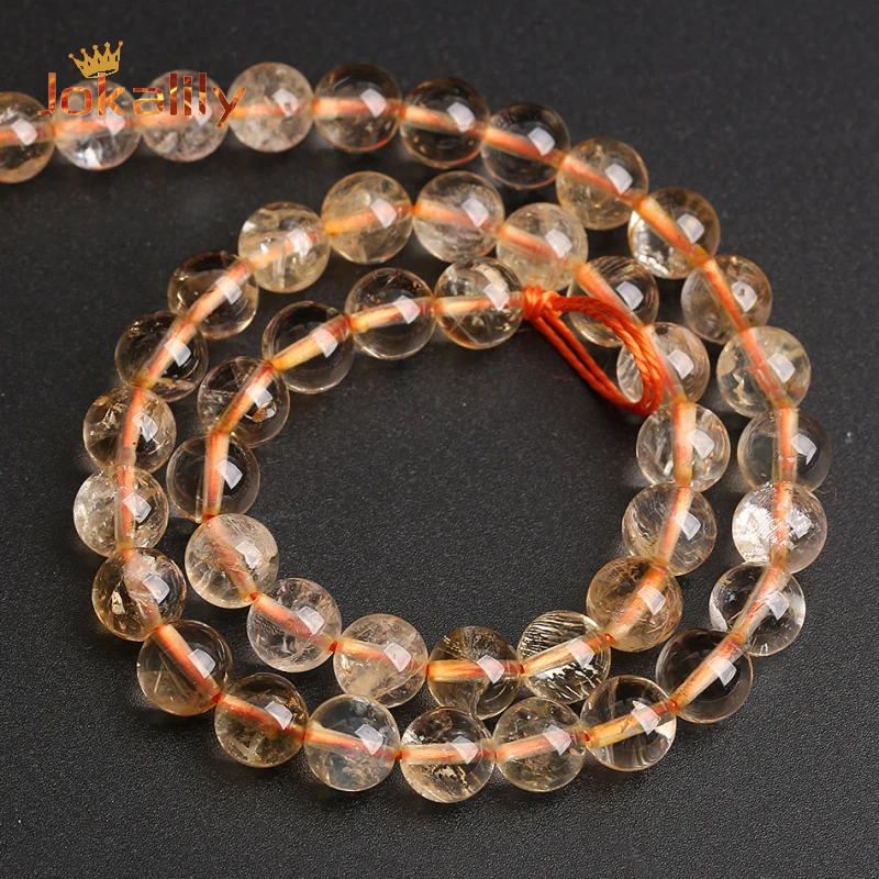 Natural Citrines Quartz Beads Yellow Crystal Stone Round Loose Spacer Beads for Jewelry Making DIY Bracelet Necklace 6 8 10 12mm