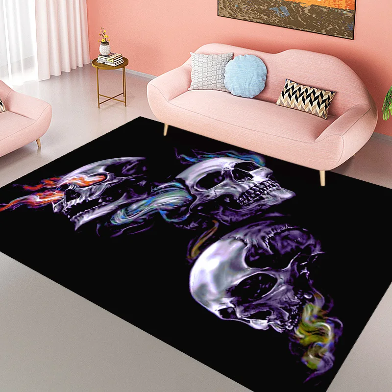 

3D Cool Skull Flannel Carpet Livingroom Non-slip Large Area Rugs Water Absorption Kitchen Mat Halloween Rugs Home Decor