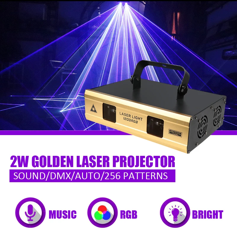 

SUNART RGB 1.2W/2W Stage Effect Lighting Laser Projector 256 Disco Christmas Holiday Lamp For DJ Party Music Sound DMX Modes