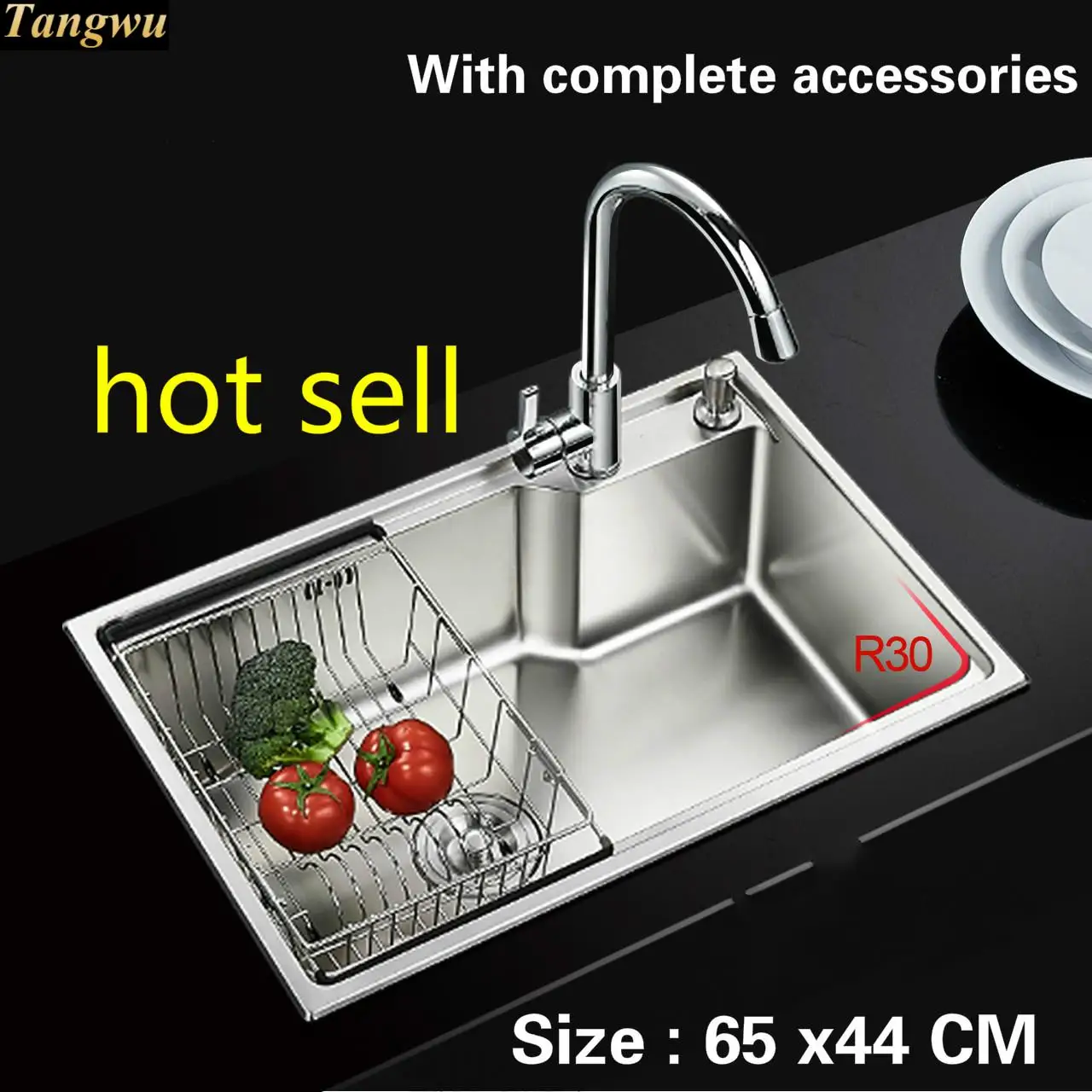 

Free shipping Food grade 304 stainless steel hot sell sink 0.8 mm thick ordinary single trough washing dishes 65x44 CM