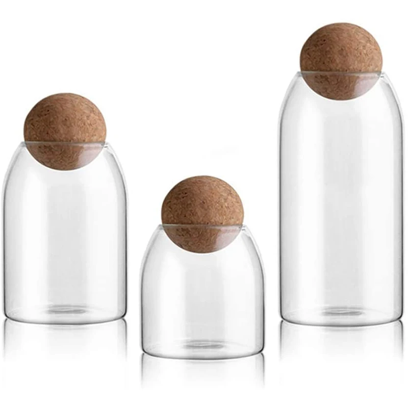 

LUDA 3Pcs Glass Jars with Airtight Seal Ball Cork Lid Clear Cookie Jars Jars Food Storage Canister for Tea Coffee Spice