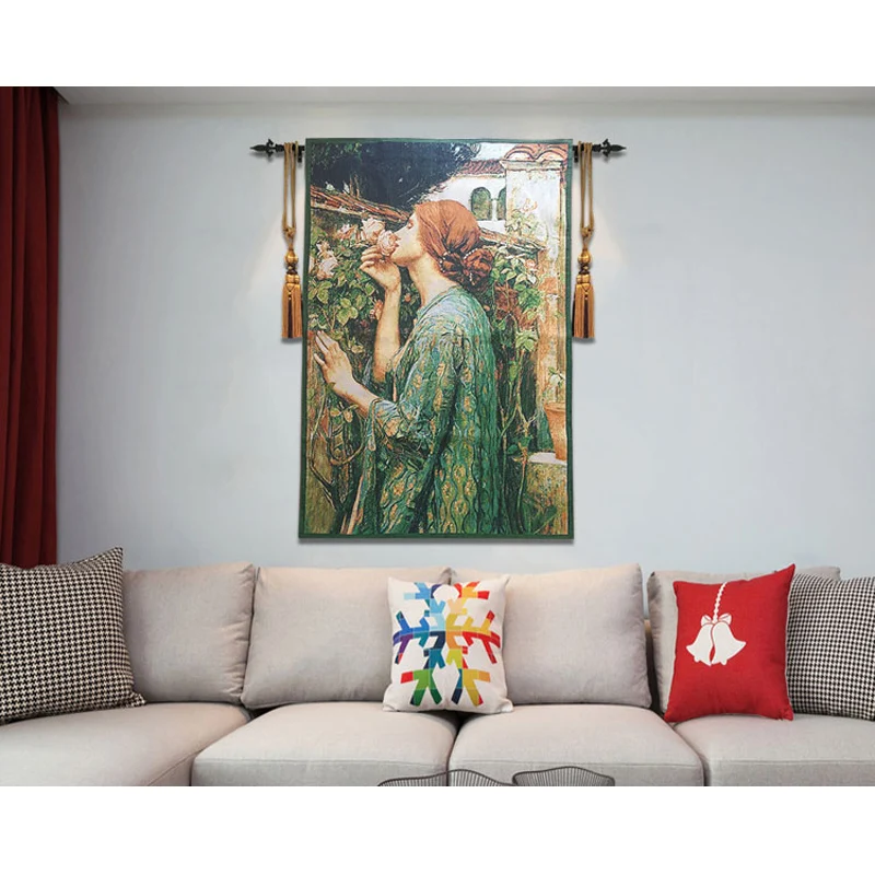 Belgian Tapestry Girl Bedroom Mural Waterhouse Famous Painting Smelling Woman The Soul Of The Rose GT-WX211