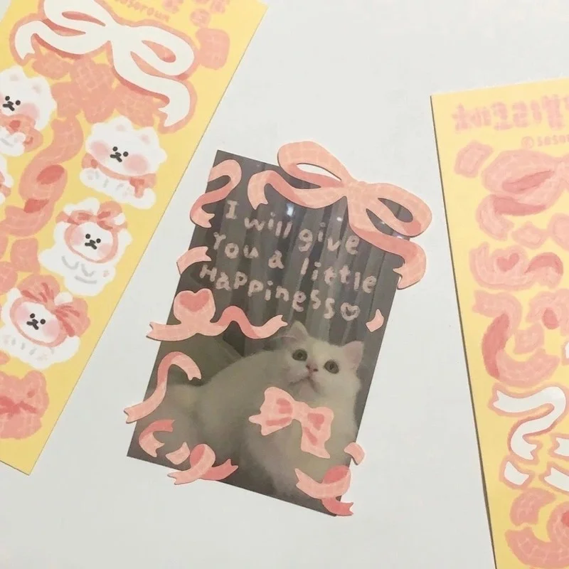 1pcs Cute Cat Bow Laser Kawaii Stickers Greeting Card Mobile Decoration DIY Diary Planner Scrapbook Korean Stationery Material