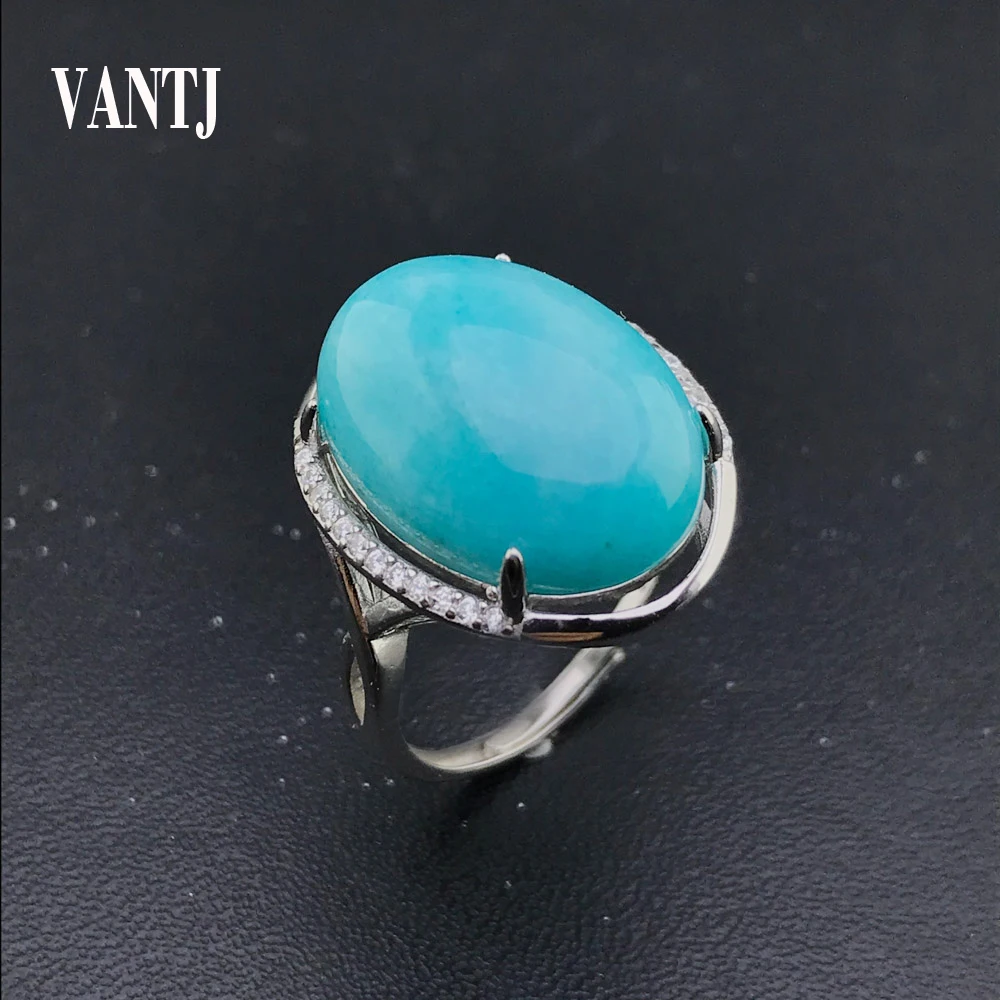 Natural Amazonite Rings Sterling 925 Silver for Women Gemstone Man Fine Jewelry Opening Ring Design Gem Oval 13*18mm