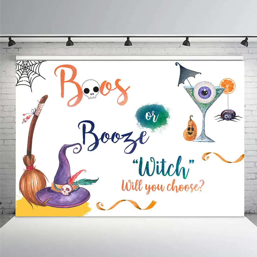 

Halloween Theme Gender Reveal Backdrop for Photography Baby Shower Boos or Booze Background for Photo Studio