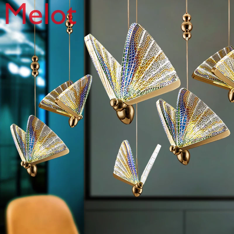 

Bar Lamp Decorative Bedroom Chandelier Modern Minimalist Butterfly Single-Head Light Luxury Long-Line Staircase Chandelier