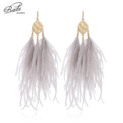 Badu Vintage Ostrich Feather Earring Long Drop Women Winter Autumn Winter Earrings Light Feathers Christmas Jewelry Wholesale