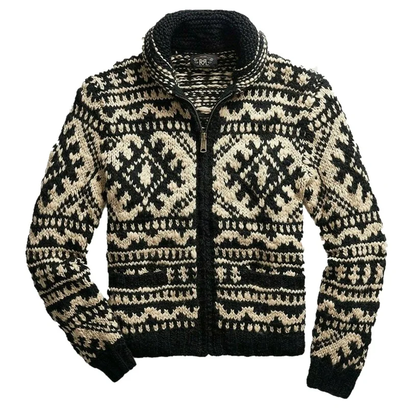 Men\'s Winter Sweater 2023 Autumn Casual Long Sleeve Jacquard Knitted Sweater M-3XL Oversized Sweaters Zipper Cardigan Men Coat