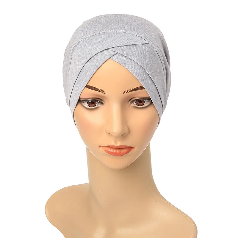 Berretto con scollo incrociato elasticizzato foulard in cotone modale musulmano donna sciarpa Hijab interna cappello islamico sotto il cappuccio