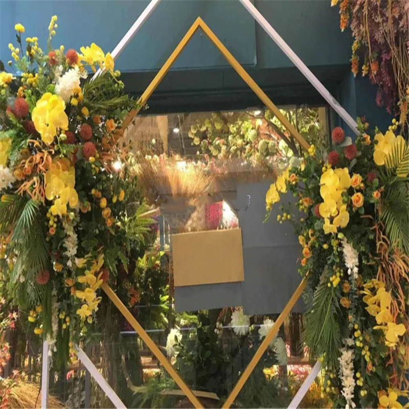 Wedding Arch Wrought Iron Square Quadrilateral Diamond Shelf Geometrical Artificial Flower Stand Party Backdrop Decor