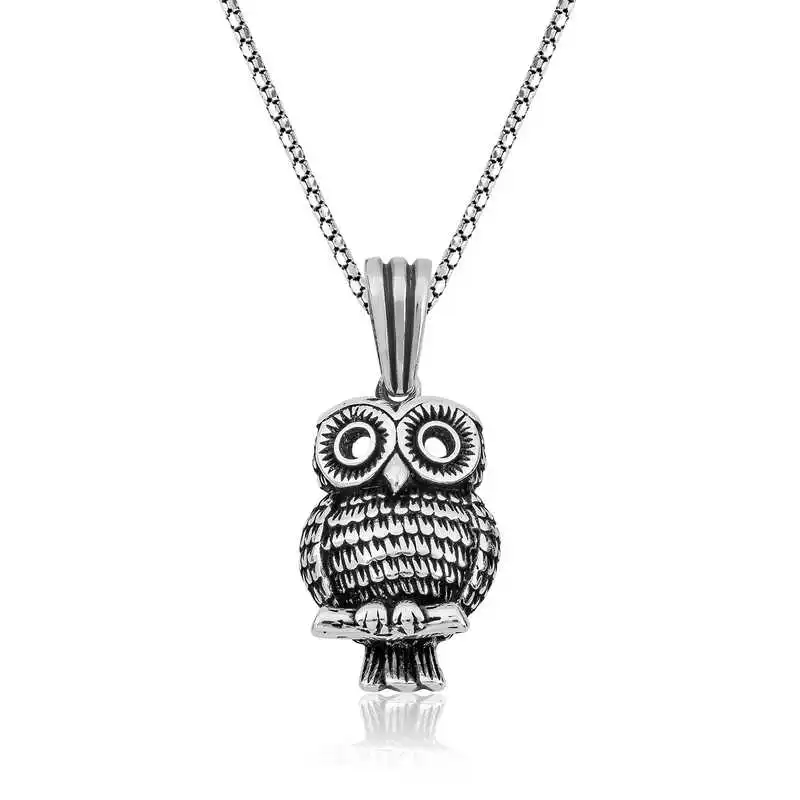 ​Silver Owl Necklace 925 Sterling Men Jewelry Wedding Party Birthday Gift - Box - Pendant - Chain Choker - Man - Fashion